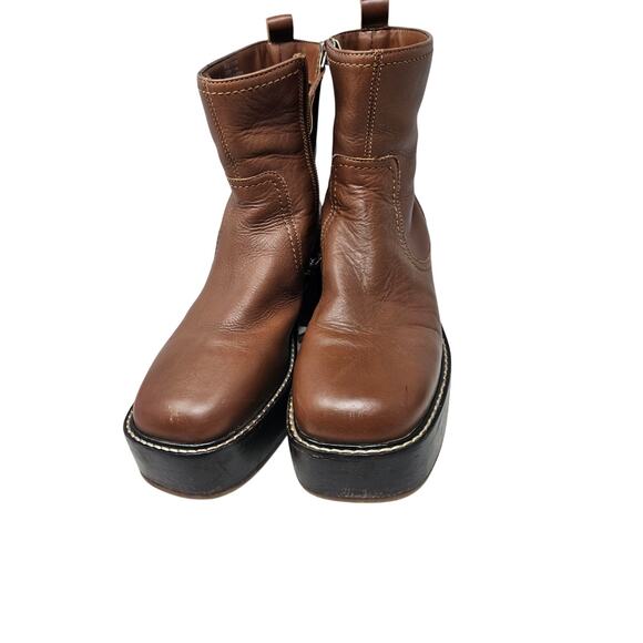 Topshop 38 Brown Leather Chunky Boot Whimsygoth Grunge Boho Platform Y2K Style - Picture 7 of 7
